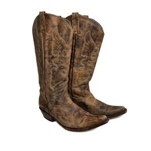 San Pedro Botas Embroidered Cowboy Boots Pointed Toe Cowhide Exterior Leather